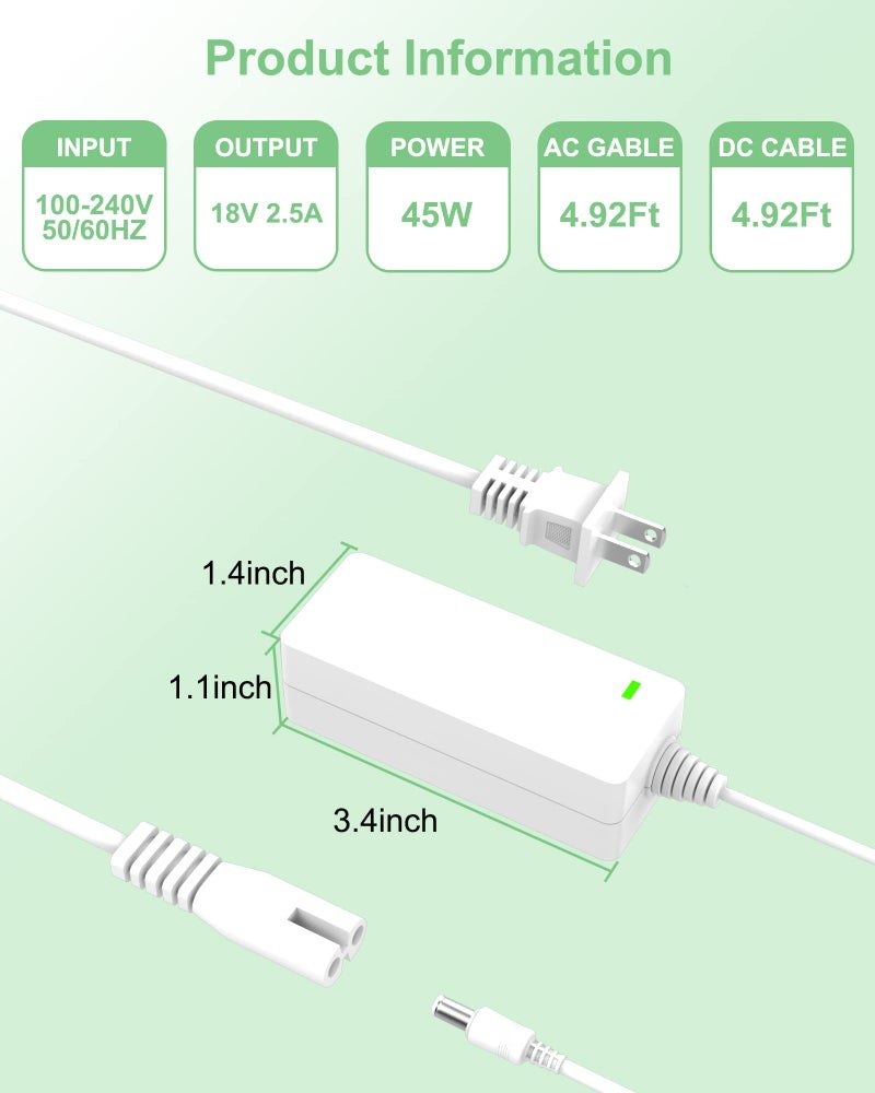 VHBW Power Cord for Cricut Explore air 2, Expression 2, Maker, Explore Air, Explore One Create Cake Mini Original Replacement for Cricut Maker KSAH1800250T1M2 Cutting 18V Charger Power Supply (White) - Image 5