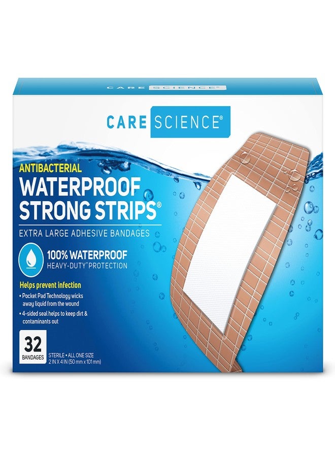 Care Science Waterproof Strong Strips Adhesive Bandages, Extra Large, 32 CT | 100% Waterproof, Heavy-Duty Protection, Helps Prevent Infection for First Aid and Wound Care - Image 1