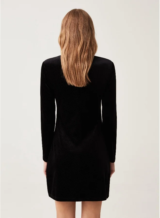 او في اس Ovs Womens Short Velvet Dress With Tie And Draping