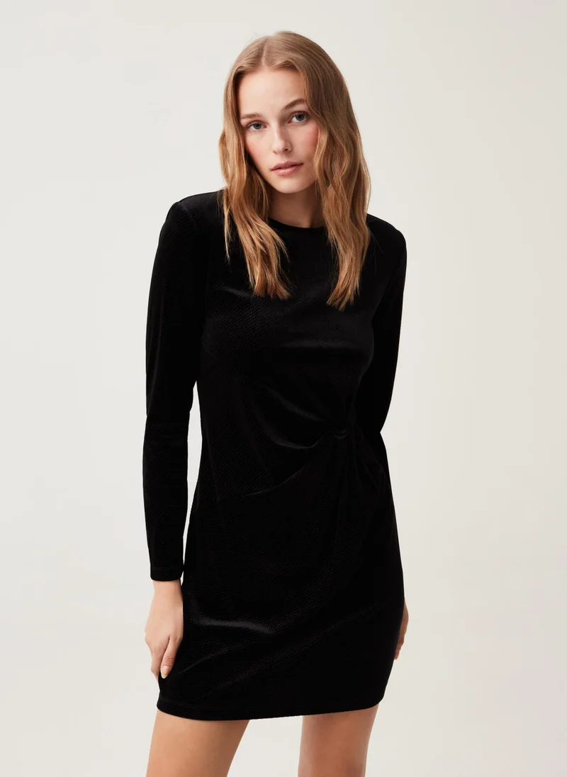 Ovs Ovs Womens Short Velvet Dress With Tie And Draping