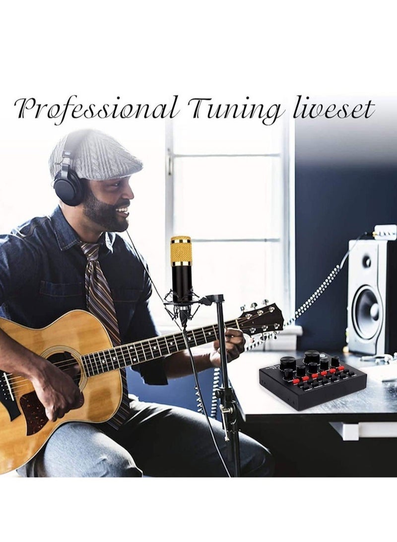 ELTRAZONE Microphone,Live Sound Card & BM800 Suspension Microphone Kit Broadcasting Recording Condenser Microphone Set Intelligent Volume Audio Mixer Sound Card for Computer PC Live Sound - Image 2