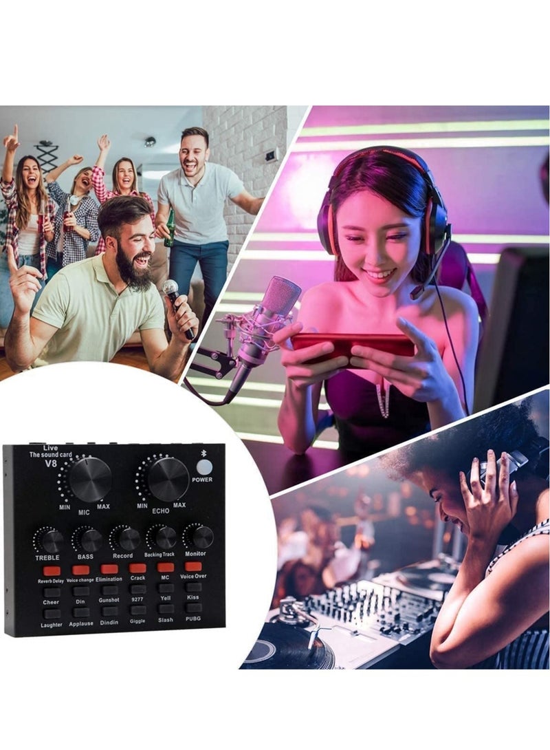 ELTRAZONE Microphone,Live Sound Card & BM800 Suspension Microphone Kit Broadcasting Recording Condenser Microphone Set Intelligent Volume Audio Mixer Sound Card for Computer PC Live Sound - Image 4