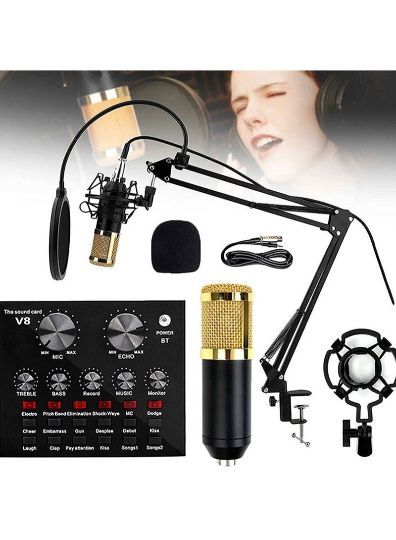 ELTRAZONE Microphone,Live Sound Card & BM800 Suspension Microphone Kit Broadcasting Recording Condenser Microphone Set Intelligent Volume Audio Mixer Sound Card for Computer PC Live Sound - Image 1