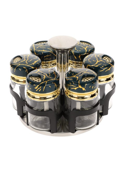 Revolving Spice Rack Organizer, Spinning Countertop Spice Rack Organizer with 6 Glass Jar Bottles Set for Herbs, Salt and Pepper, Glass Condiment Set with 360°Rotating Holder