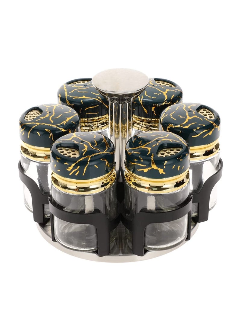 AtrauX - Revolving Spice Rack Organizer, Spinning Countertop Spice Rack Organizer with 6 Glass Jar Bottles Set for Herbs, Salt and Pepper, Glass Condiment Set with 360°Rotating Holder - Image 1