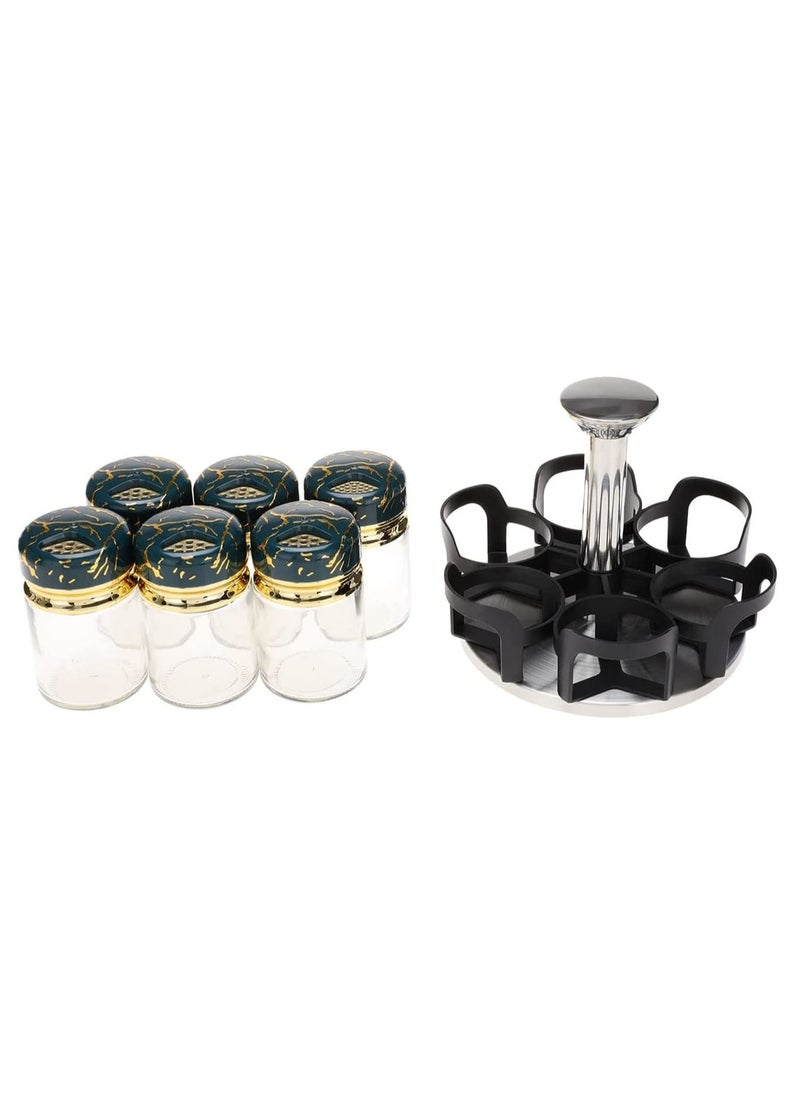 AtrauX - Revolving Spice Rack Organizer, Spinning Countertop Spice Rack Organizer with 6 Glass Jar Bottles Set for Herbs, Salt and Pepper, Glass Condiment Set with 360°Rotating Holder - Image 1