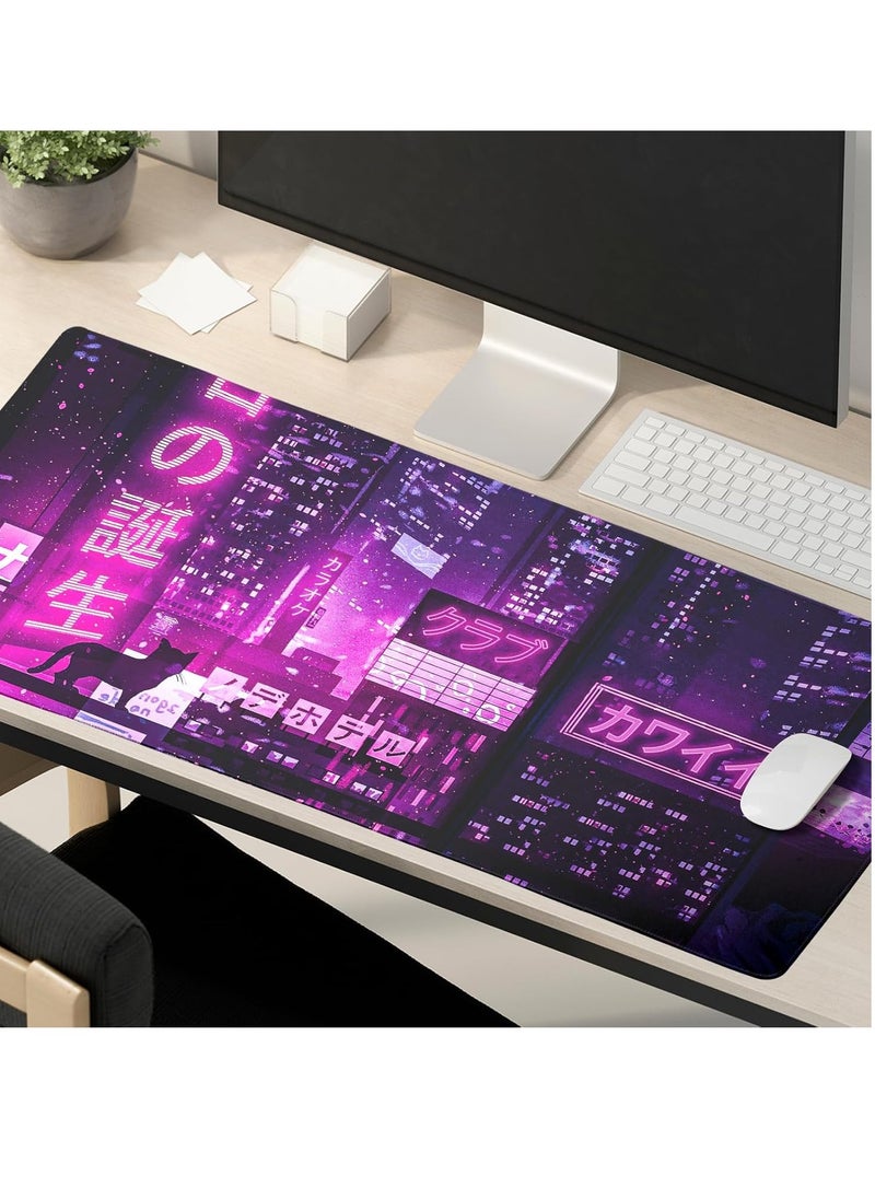 Generic - Purple Cat Anime Gaming Mouse Pad for Keyboard & Mouse (80 X 30 cm ) - Desk Mat Mousepad L Extended Size - Anti Slip Rubber Base - Stitched Edges - Waterproof - Speed Edition - Image 1