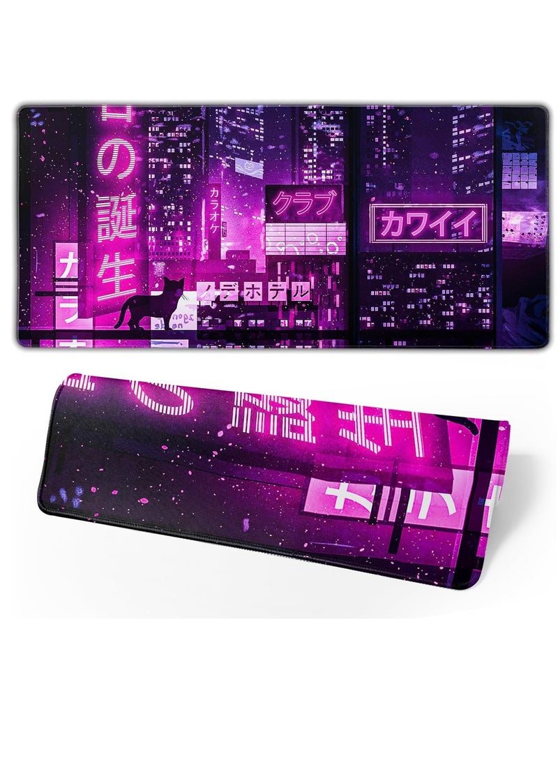 Generic - Purple Cat Anime Gaming Mouse Pad for Keyboard & Mouse (80 X 30 cm ) - Desk Mat Mousepad L Extended Size - Anti Slip Rubber Base - Stitched Edges - Waterproof - Speed Edition - Image 1