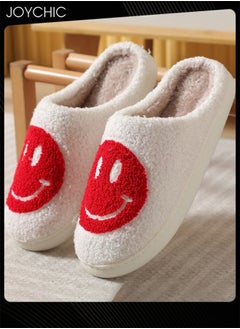 Joychic Autumn and Winter Warm Windproof Smiley Face Designed Bedroom Slippers White/Red for Women/Men  - Image 1