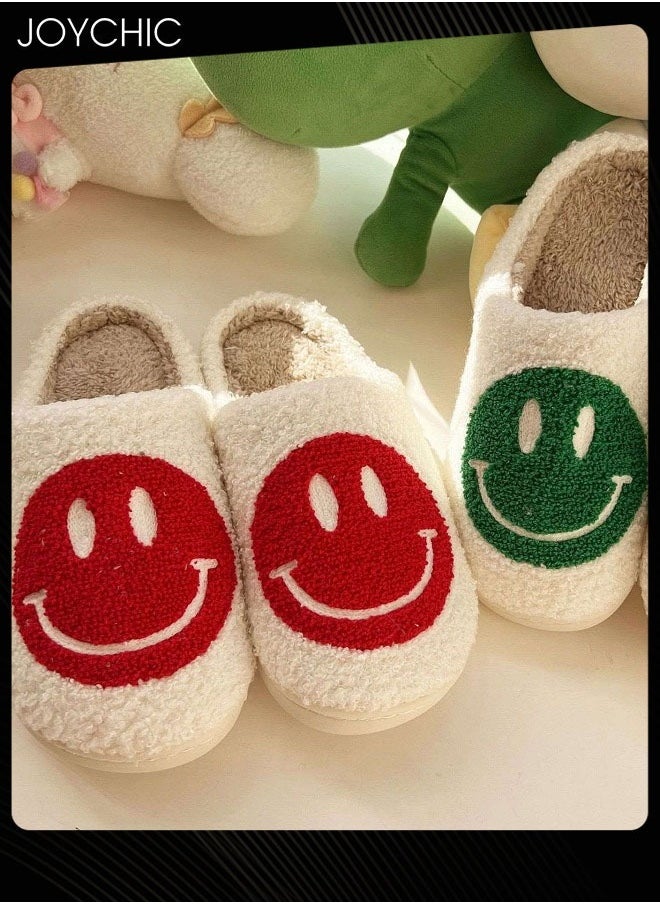 Joychic Autumn and Winter Warm Windproof Smiley Face Designed Bedroom Slippers White/Red for Women/Men  - Image 4