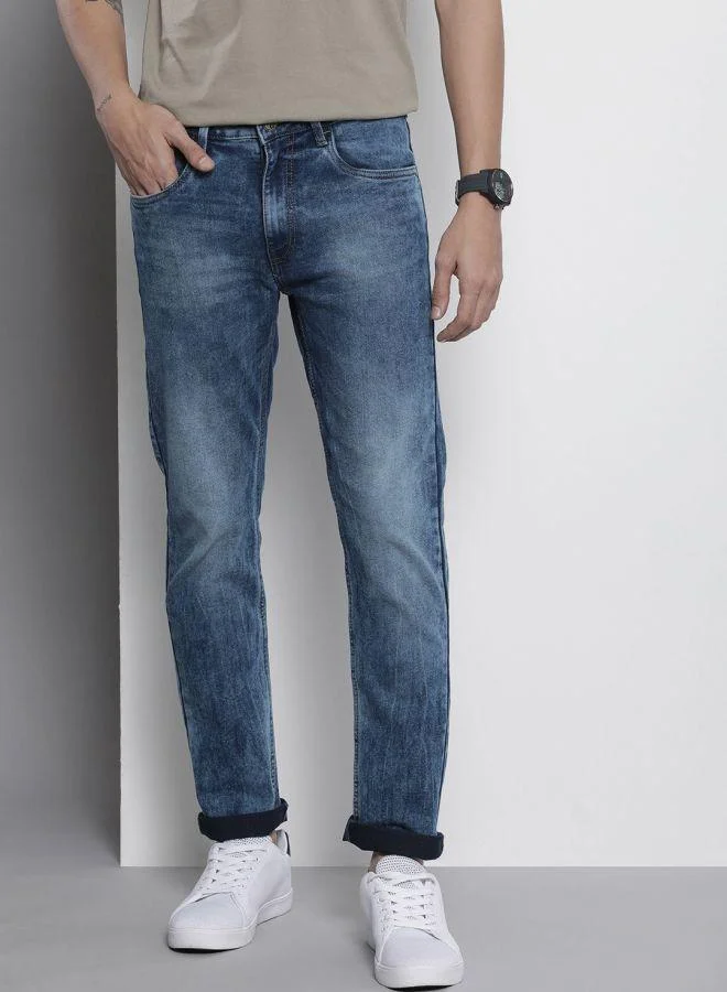 Men Slim Straight Fit Solid Mid-Rise Stretchable Jeans