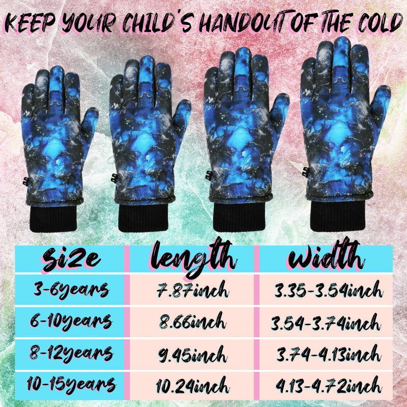 Bencailor 3 Pairs Kids Winter Gloves Waterproof Snow Ski Gloves Warm Windproof Adjustable Mittens for Boy Girl Outdoor(10-15 Years,Black Gold, Blue Black, Red) - Image 5