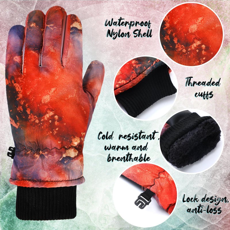 Bencailor 3 Pairs Kids Winter Gloves Waterproof Snow Ski Gloves Warm Windproof Adjustable Mittens for Boy Girl Outdoor(10-15 Years,Black Gold, Blue Black, Red) - Image 3