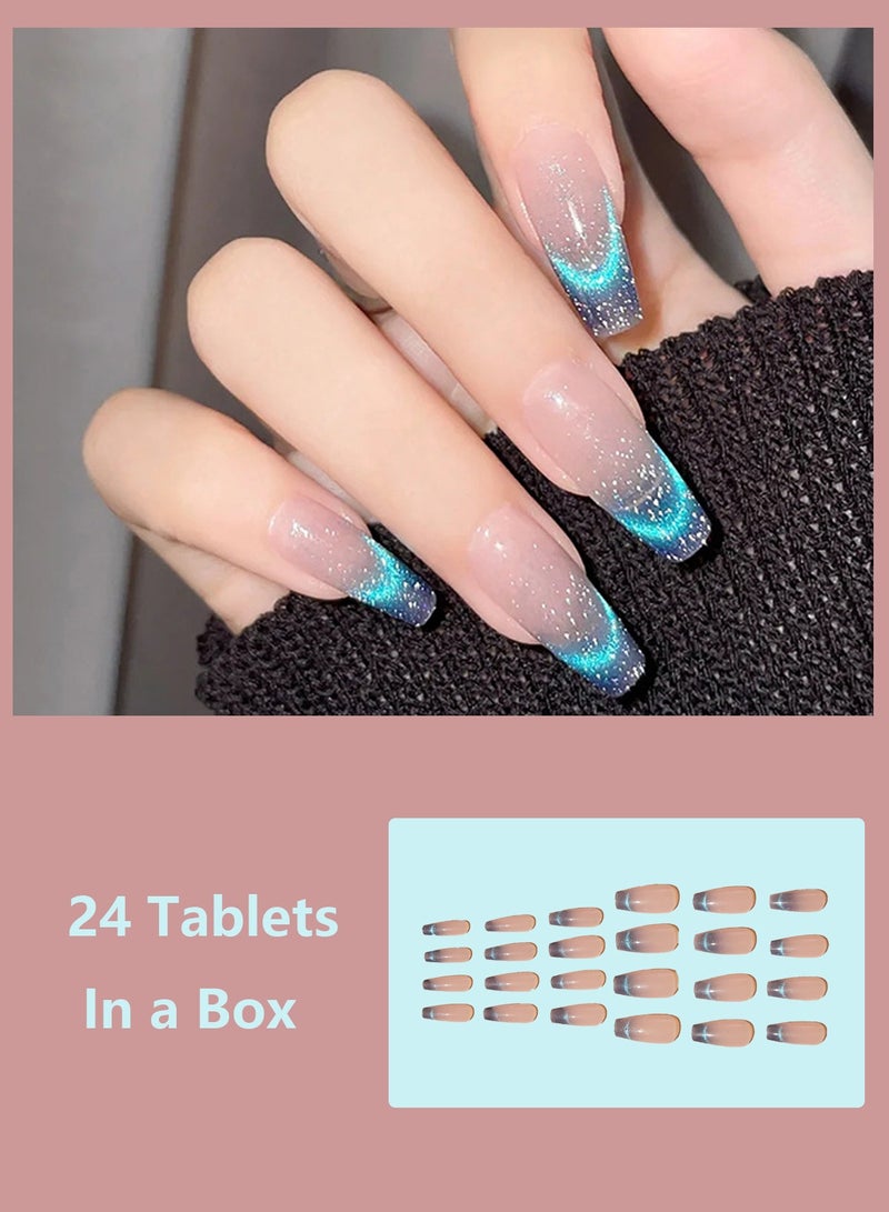 مجموعة 24 قطعة من الأظافر الصناعية ، مانيكير أوروبي وأمريكي عالمي ، ملصقات أظافر قابلة للفصل - Image 1