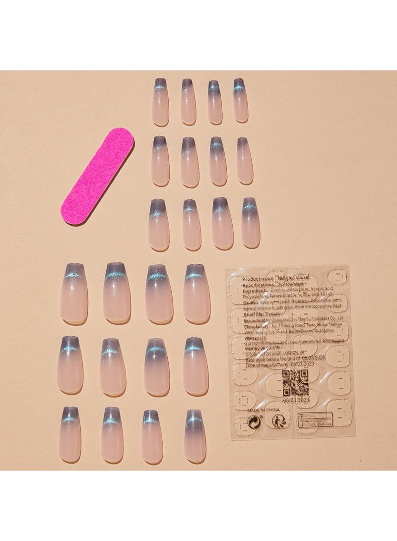 مجموعة 24 قطعة من الأظافر الصناعية ، مانيكير أوروبي وأمريكي عالمي ، ملصقات أظافر قابلة للفصل - Image 4