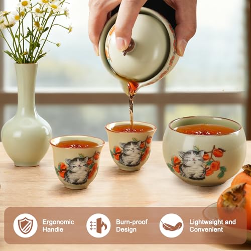 Foinly Mini Tea Cups,Cute Lucky Cat Cups,Small Tea Mugs,Porcelain Gongfu Tea set with 3 in 1,Tea Sets for Adults,Ceramic Tea Infuser Cup for Loose Leaf for Women/Tea Lovers/Birthday/Mother's Day (Green) - Image 4