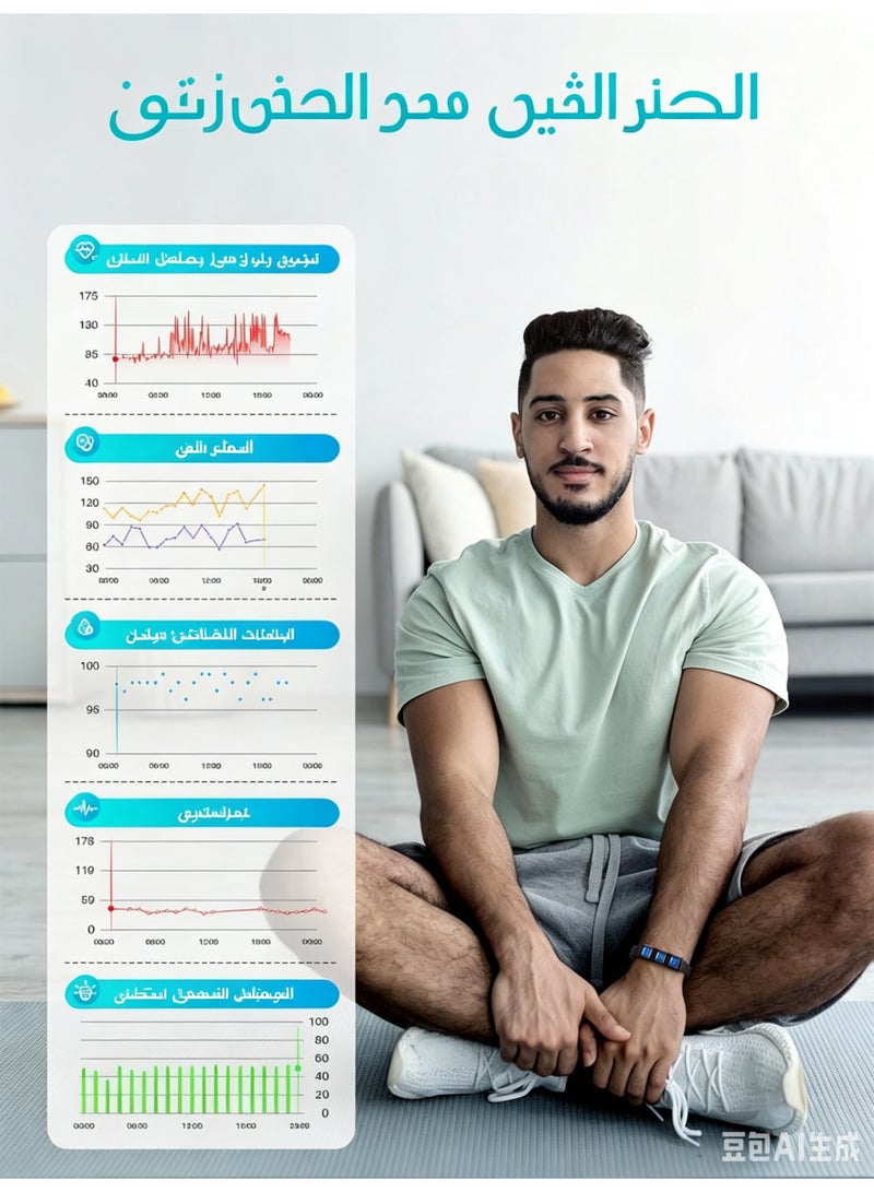 سوار ذكي متتبع الصحة واللياقة بدون شاشة للرجال والنساء، متتبع نشاط، مراقبة معدل ضربات القلب وضغط الدم والنوم على مدار الساعة طوال اليوم، عداد الخطوات، عمر بطارية طويل الأمد - Image 5
