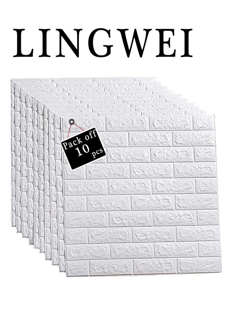 LINGWEI 3D Wall Sticker Self Adhesive Wall Panels Waterproof PE Foam White Wallpaper For Living Room TV Wall and Home Decor 10pcs - Image 1