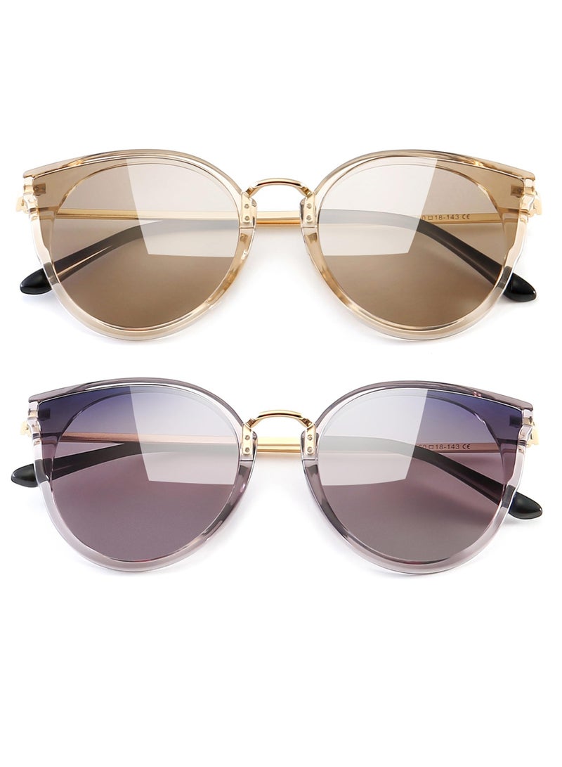 Captaintech Polarized Cat Eye Sunglasses for Women, Vintage Oversized Eyewear for Driving and Fishing, 100% UV Protection, 2 Pcs Set - Image 1