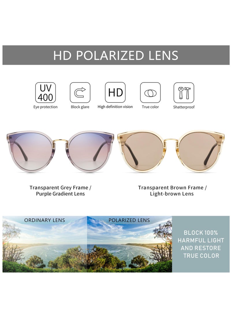 Captaintech Polarized Cat Eye Sunglasses for Women, Vintage Oversized Eyewear for Driving and Fishing, 100% UV Protection, 2 Pcs Set - Image 2