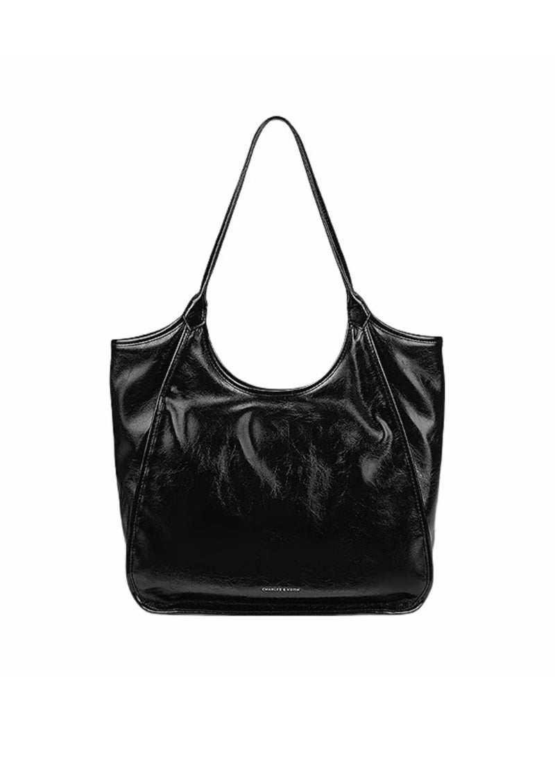 Charles & Keith Sianna Crinkle-Effect Slouchy Tote Bag & Shoulder Bag For Women - Black  - Image 1