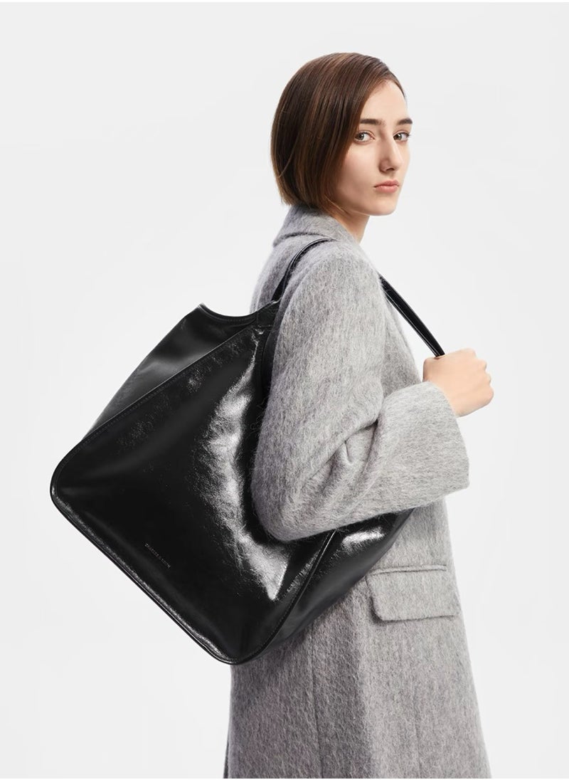 Charles & Keith Sianna Crinkle-Effect Slouchy Tote Bag & Shoulder Bag For Women - Black  - Image 5