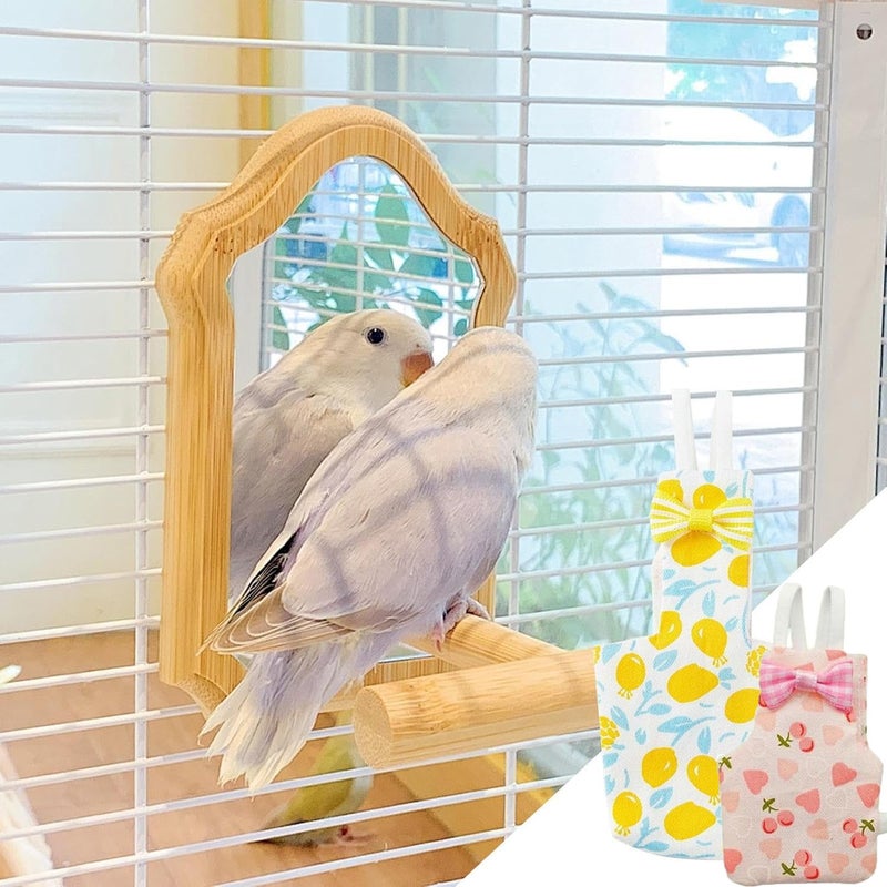 squishy 2 قطعة حفاضات طيور للببغاء، مجموعة حفاضات ببغاء بتصميمات الكرز والليمون، قماش ناعم للطيور الداخلية، تصميم خفيف للسفر ونظافة المنزل - Image 4