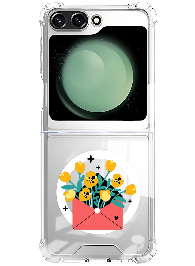 Magnetic Case for Samsung Galaxy Z Flip 5 Compatible with MagSafe Wireless Charging, Shockproof Phone Bumper Cover flowers in envelope