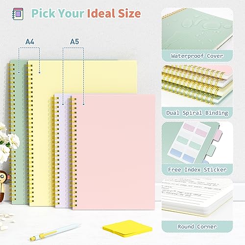 Umriox 4 Pack Lined Spiral Journal Notebook, 160 Pages 8.5" x 11" College Ruled Spiral Notebook with Sticky Tabs, Large Notebook for Work, Travel Journal, School - Image 4