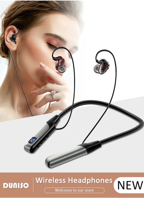 Wireless Bluetooth 5.3 Headphones Neckband Headset With Retractable Earbuds Noise Cancelling Stereo Sweatproof Earphones With Mic For Gym Running Office