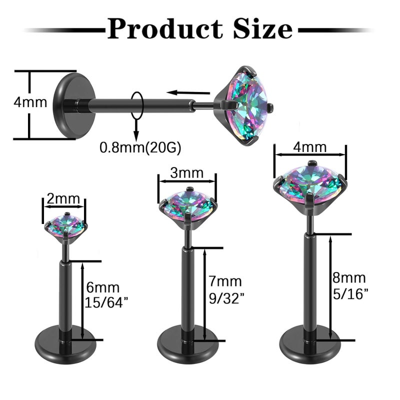 Gotumo 20G Flat Back Earrings Stud G23 Titanium Threadless Tragus Labret Cartilage Lip Medusa Conch Body Piercing Jewelry Hypoallergenic for Women Men(Black) - Image 2