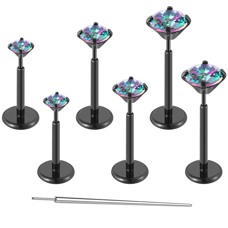 Gotumo 20G Flat Back Earrings Stud G23 Titanium Threadless Tragus Labret Cartilage Lip Medusa Conch Body Piercing Jewelry Hypoallergenic for Women Men(Black) - Image 1