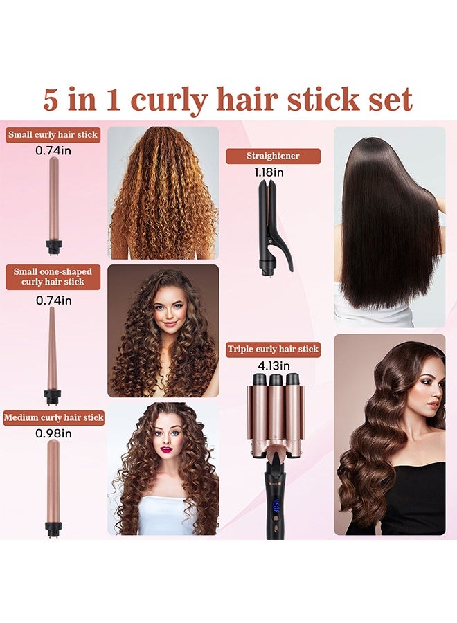 DUNISO 5 in 1 Curling Wand Set LCD Display Adjustable Temp Ceramic Curling Iron Set with Interchangeable Waver Wand, Professional Curling Wand Set Fast Heating Hair Curler for Travel - Image 4
