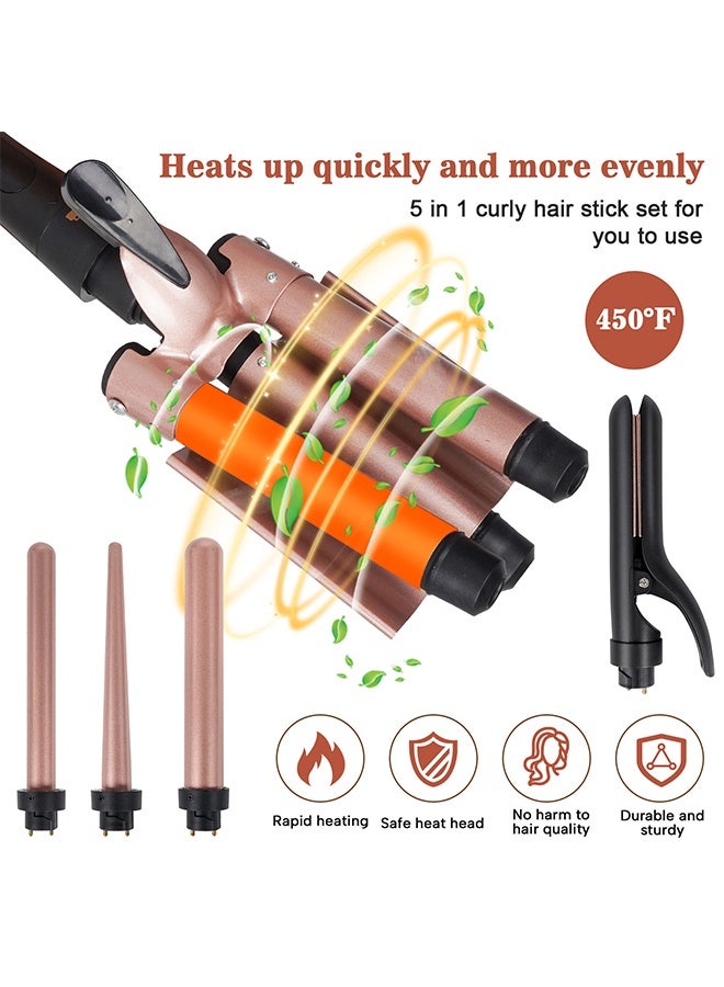 DUNISO 5 in 1 Curling Wand Set LCD Display Adjustable Temp Ceramic Curling Iron Set with Interchangeable Waver Wand, Professional Curling Wand Set Fast Heating Hair Curler for Travel - Image 2