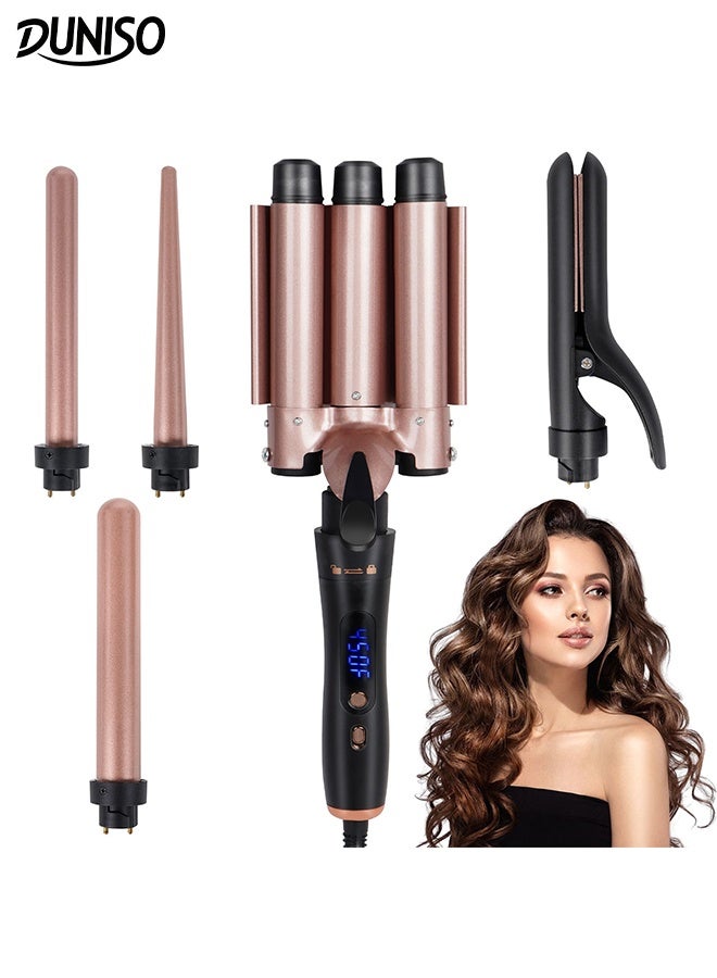 DUNISO 5 in 1 Curling Wand Set LCD Display Adjustable Temp Ceramic Curling Iron Set with Interchangeable Waver Wand, Professional Curling Wand Set Fast Heating Hair Curler for Travel - Image 1