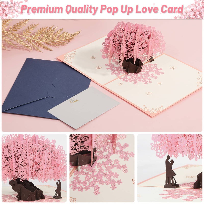 Shynek Cherry Blossom Pop Up Wedding Anniversary Card, 3D Love Card, Valentines Gift for Her, with Envelope and Blank Note - Image 2