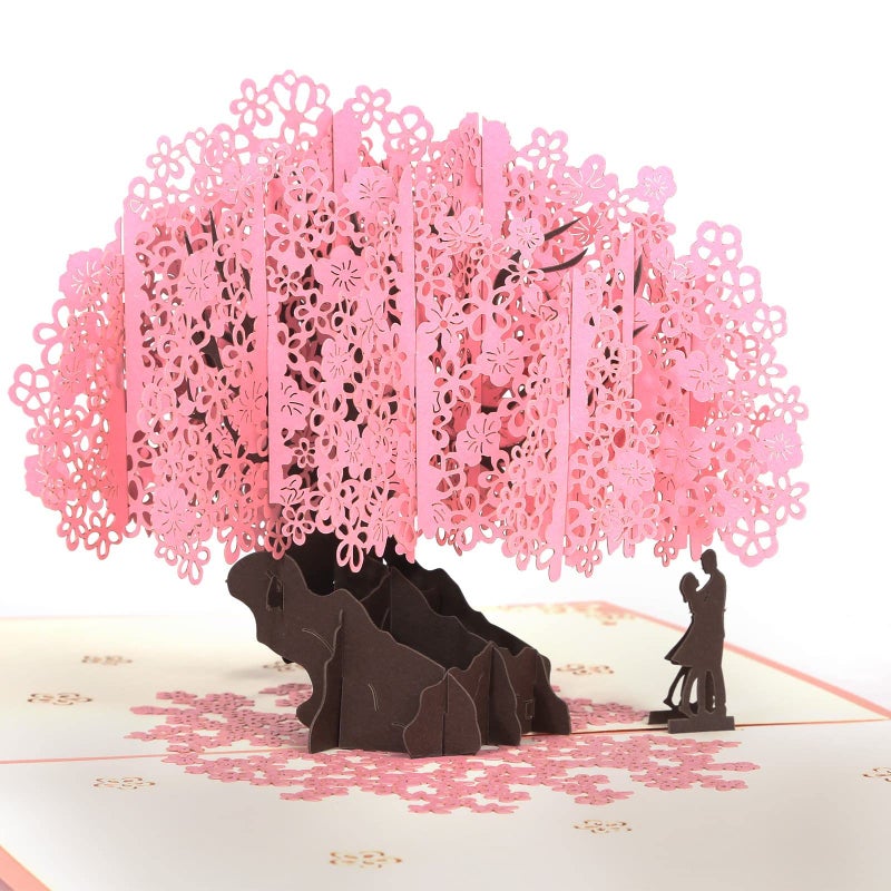 Shynek Cherry Blossom Pop Up Wedding Anniversary Card, 3D Love Card, Valentines Gift for Her, with Envelope and Blank Note - Image 1