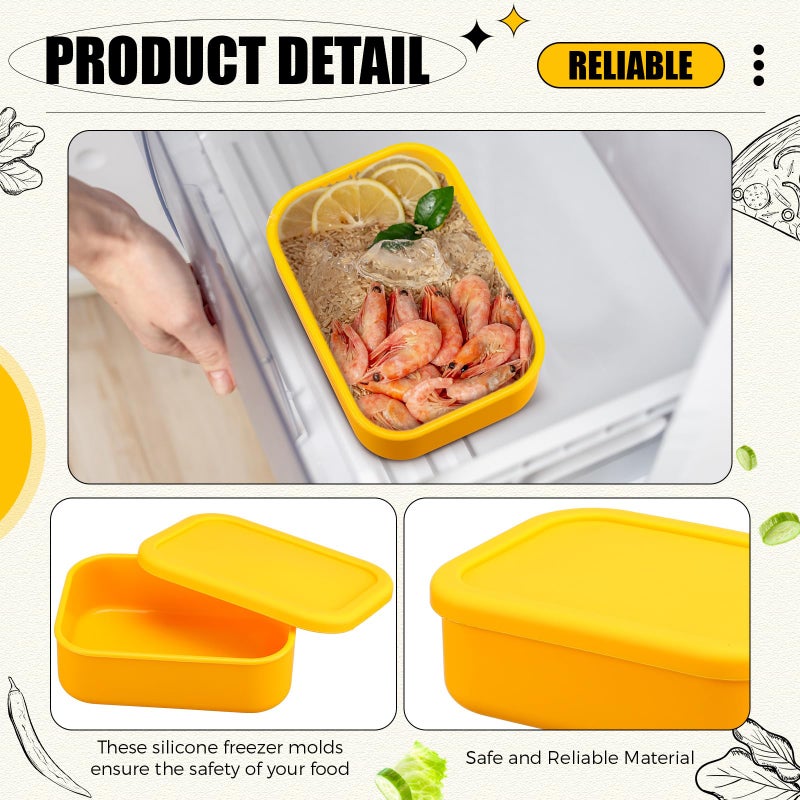 Nuogo 8 Pcs 2 Cup Silicone Freezer Trays with Lid Silicone Soup Freezer Molds Rectangle Soup Containers Reusable Food Preserving Tray Freezing Ice Trays for Soups Sauces Stews(Yellow) - Image 4