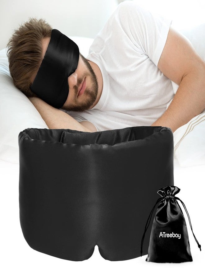 ATreebag Silk Sleep Mask for Women Men, Mulberry Silk Eye Sleeping Mask & Blindfold with Adjustable Strap, Blackout Eye Cover for Sleep Travel Yoga Nap, Large Size, Black - Image 1