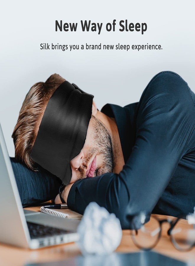 ATreebag Silk Sleep Mask for Women Men, Mulberry Silk Eye Sleeping Mask & Blindfold with Adjustable Strap, Blackout Eye Cover for Sleep Travel Yoga Nap, Large Size, Black - Image 2
