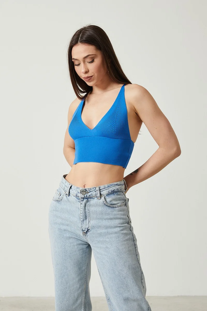 Twenty3 Women's Super Crop Back Detailed Knitwear Bustier Blouse