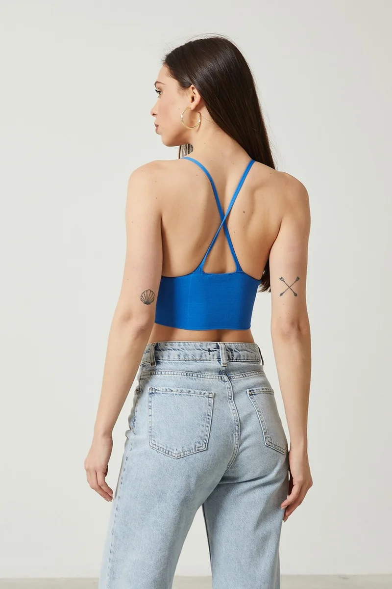 Twenty3 Women's Super Crop Back Detailed Knitwear Bustier Blouse