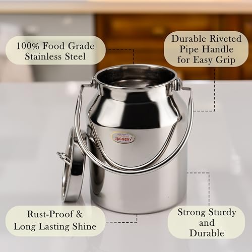 JAGGERY Stainless Steel Jointless Barni/Steel Milk Can/Oil Can/Milk Container/Liquid Container (Approx 2 litre/2000ml) - Image 5