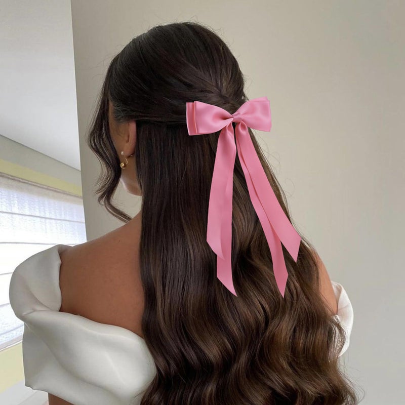 hisial 6Pcs Hair Bows Clips for Hair Silky Satin Ribbon Alligator Barrettes French Hair Ponytail Holders Cute Accessories for Women Girls(Black/White/Pink/Red) - Image 4