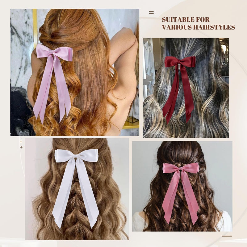 hisial 6Pcs Hair Bows Clips for Hair Silky Satin Ribbon Alligator Barrettes French Hair Ponytail Holders Cute Accessories for Women Girls(Black/White/Pink/Red) - Image 5