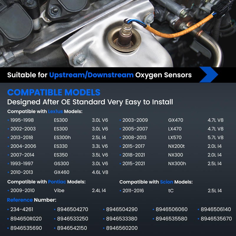 SYKRSS حساس الأكسجين SYKRSS O2 234-4261 متوافق مع تويوتا 4Runner كامري كورولا RAV4 سيكويا فينزا، متوافق مع لكزس ES300h ES350 استبدال حساس الأكسجين 8946504270، 1 قطعة - Image 2