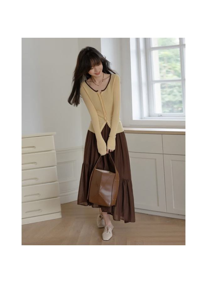 Mt Spring Artistic Style Lightweight Color-block Round Neck High Elastic Slimming Knit Sweater Women's Top - Image 5