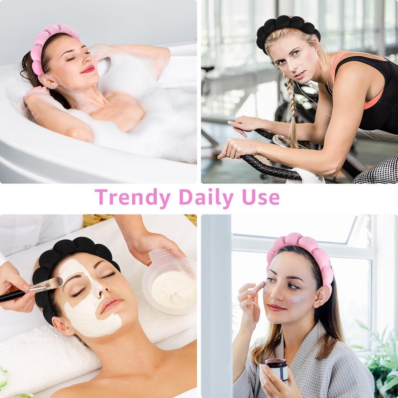 Ztomine Spa Headbands for Washing Face or Facial, Set of 2 Skincare Headbands, Terry Cloth Headband Wash Combo Pack - Puffy Makeup Washing, Mask, Skin Treatment (Black & Pink) - Image 3