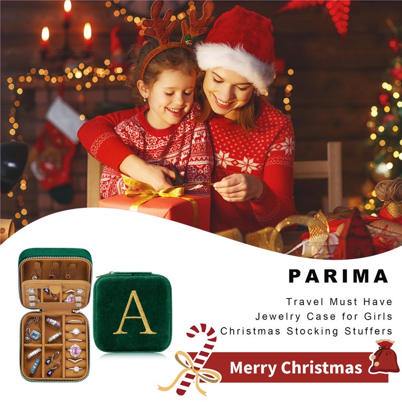 Parima Gifts for Her - Gifts for Women, Plush Velvet Travel Jewelry Case, Small Jewelry Box, Birthday Gift for Women Her, Personalized Gifts - Letter A, Green - Image 2