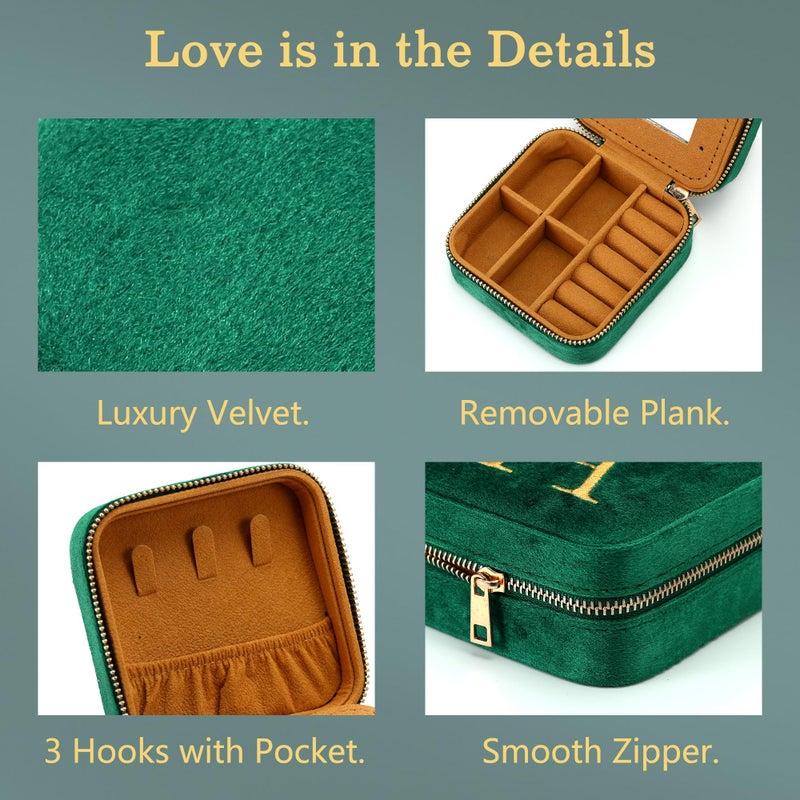 Parima Gifts for Her - Gifts for Women, Plush Velvet Travel Jewelry Case, Small Jewelry Box, Birthday Gift for Women Her, Personalized Gifts - Letter A, Green - Image 5